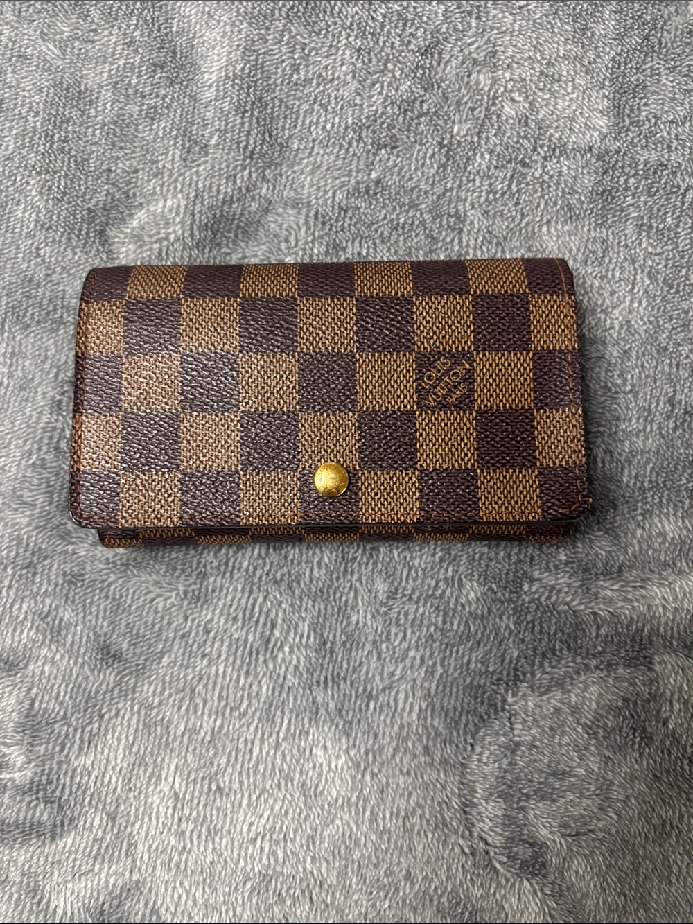 Louis Vuitton Damier Ebene Checkerboard Wallet in Dark Brown and Tan